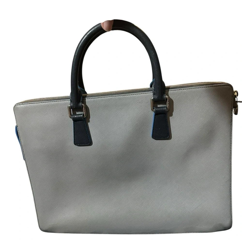 MCM SAFFIANO LEATHER LAPTOP/DOCUMENT BAG GRAY & BLUE Silver Hardware